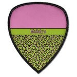 Pink & Lime Green Leopard Iron on Shield Patch A w/ Name or Text