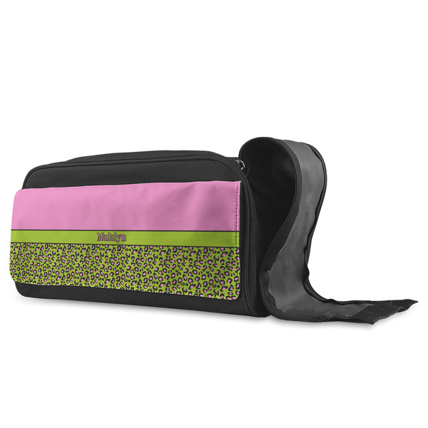 Pink & Lime Green Leopard Shoe Bags - ANGLE (Open)