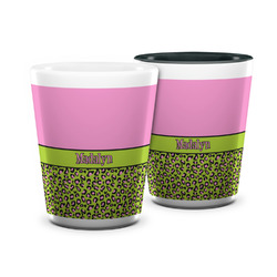 Pink & Lime Green Leopard Ceramic Shot Glass - 1.5 oz (Personalized)