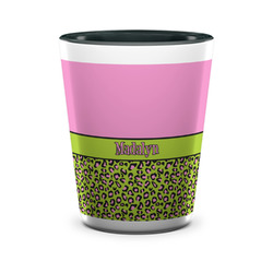 Pink & Lime Green Leopard Ceramic Shot Glass - 1.5 oz - Two Tone - Single (Personalized)