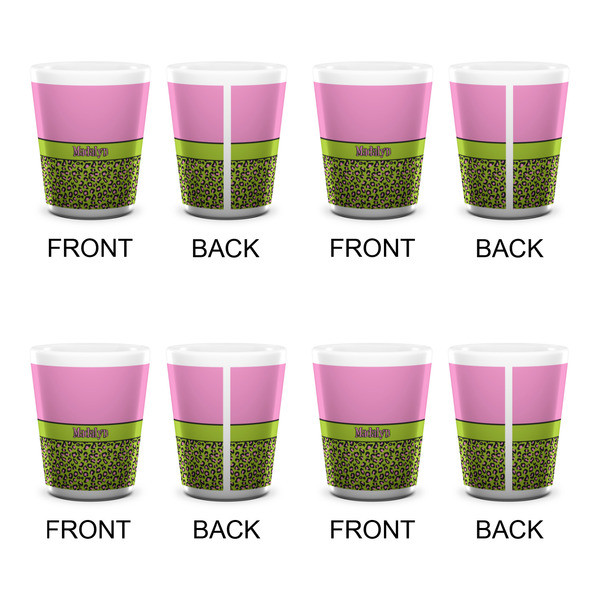 Pink & Lime Green Leopard Shot Glass - White - Set of 4 - APPROVAL