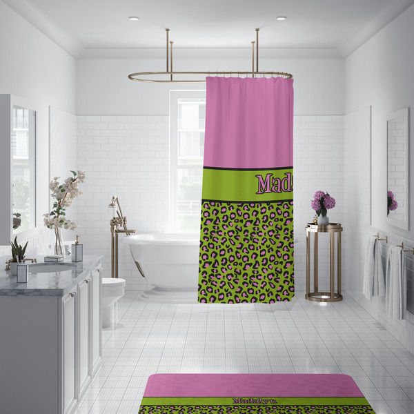 Pink & Lime Green Leopard Shower Curtain - 70"x83"