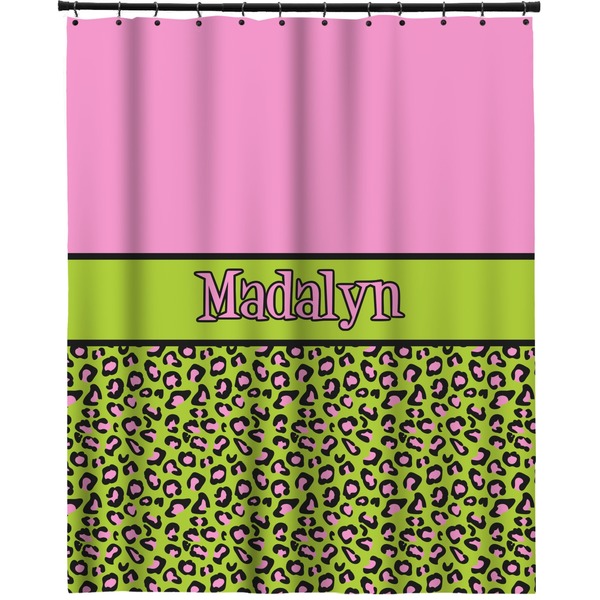 Custom Pink & Lime Green Leopard Extra Long Shower Curtain - 70"x84" (Personalized)