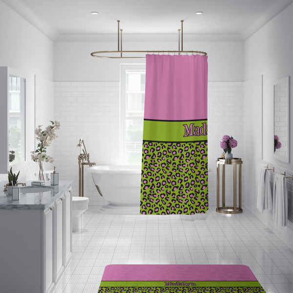 Pink & Lime Green Leopard Shower Curtain - Custom Size