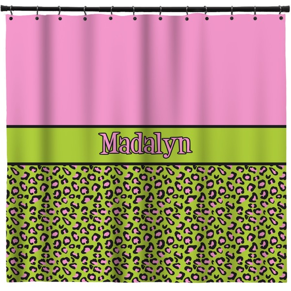 Custom Pink & Lime Green Leopard Shower Curtain - 71" x 74" (Personalized)