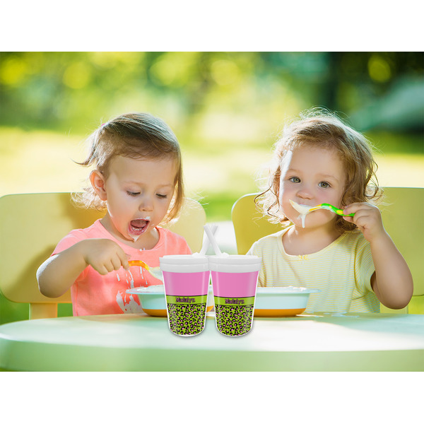 Pink & Lime Green Leopard Sippy Cups w/Straw - LIFESTYLE