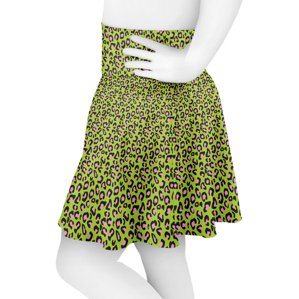 Pink & Lime Green Leopard Skater Skirt - Side