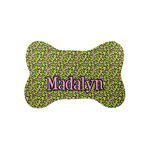 Pink & Lime Green Leopard Bone Shaped Dog Food Mat (Small) (Personalized)