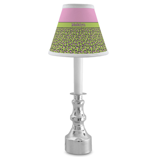 Pink & Lime Green Leopard Small Chandelier Lamp - LIFESTYLE (on candle stick)