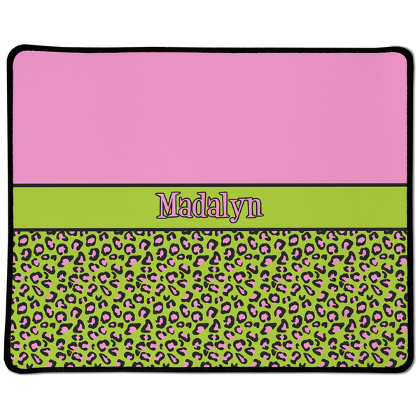 Custom Pink & Lime Green Leopard Large Gaming Mouse Pad - 12.5" x 10" (Personalized)