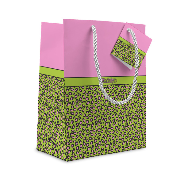 Custom Pink & Lime Green Leopard Small Gift Bag (Personalized)