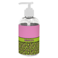 Pink & Lime Green Leopard Plastic Soap / Lotion Dispenser (8 oz - Small - White) (Personalized)