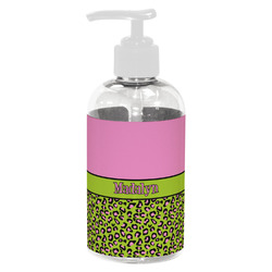 Pink & Lime Green Leopard Plastic Soap / Lotion Dispenser (8 oz - Small - White) (Personalized)