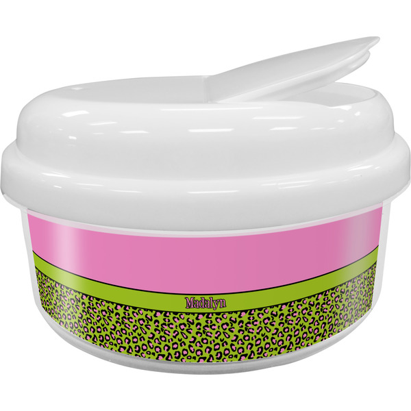 Custom Pink & Lime Green Leopard Snack Container (Personalized)