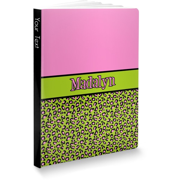 Custom Pink & Lime Green Leopard Softbound Notebook (Personalized)