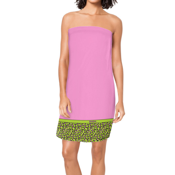 Custom Pink & Lime Green Leopard Spa / Bath Wrap w/ Name or Text