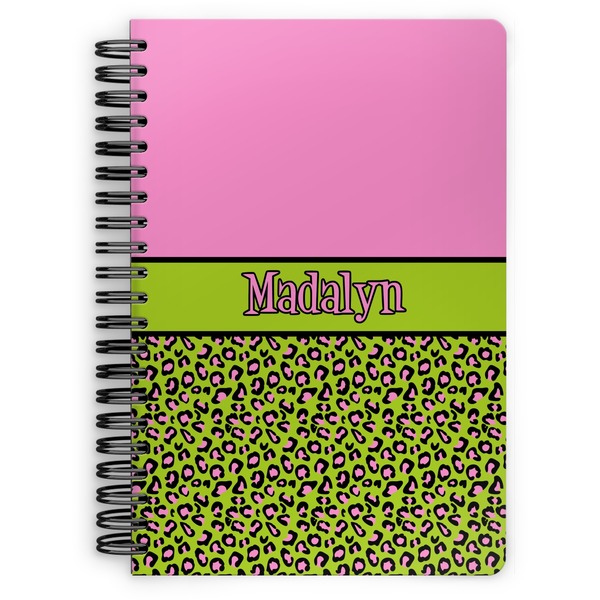 Custom Pink & Lime Green Leopard Spiral Notebook (Personalized)