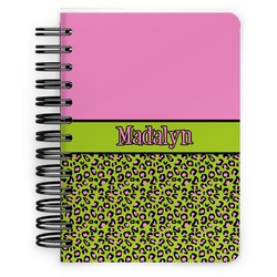 Pink & Lime Green Leopard Spiral Notebook - 5x7 w/ Name or Text