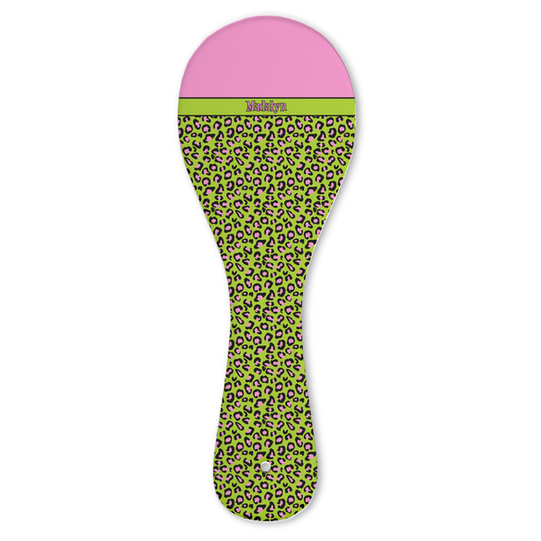 Custom Pink & Lime Green Leopard Ceramic Spoon Rest (Personalized)