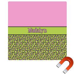 Pink & Lime Green Leopard Square Car Magnet - 10" (Personalized)