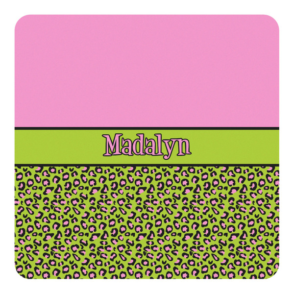 Custom Pink & Lime Green Leopard Square Decal - Large (Personalized)