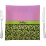 Pink & Lime Green Leopard Glass Square Lunch / Dinner Plate 9.5" (Personalized)