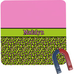 Pink & Lime Green Leopard Square Fridge Magnet w/ Name or Text