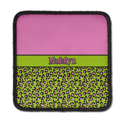 Pink & Lime Green Leopard Iron On Square Patch w/ Name or Text