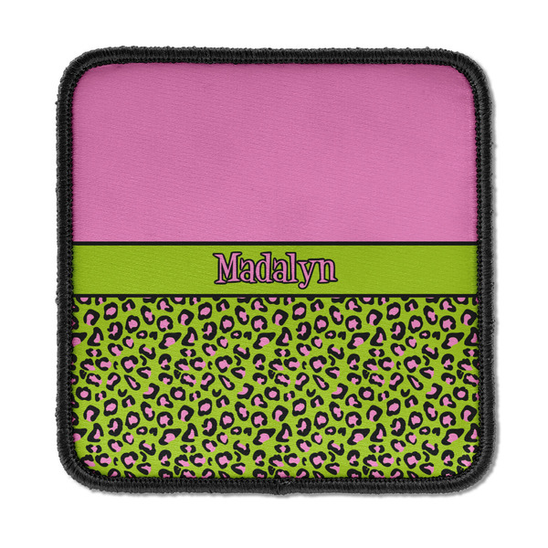 Custom Pink & Lime Green Leopard Iron On Square Patch w/ Name or Text