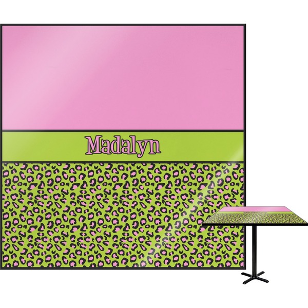 Custom Pink & Lime Green Leopard Square Table Top - 30" (Personalized)