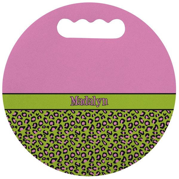 Custom Pink & Lime Green Leopard Stadium Cushion (Round) (Personalized)