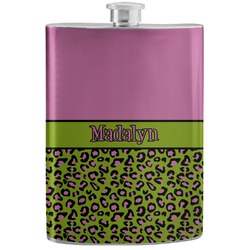 Pink & Lime Green Leopard Stainless Steel Flask (Personalized)