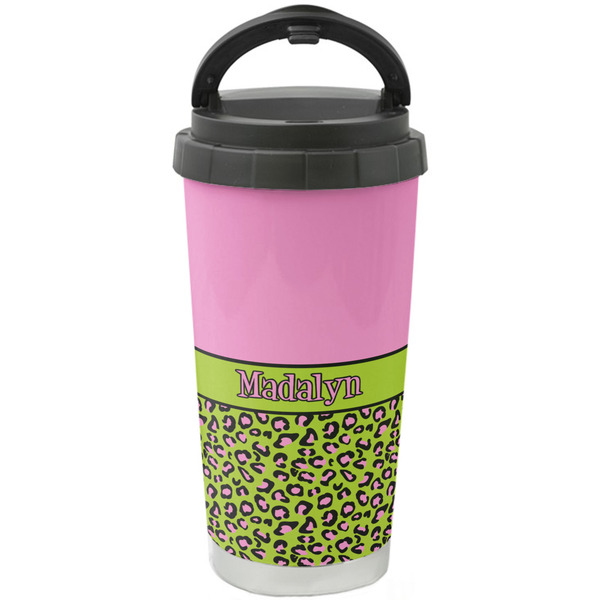 Custom Pink & Lime Green Leopard Stainless Steel Coffee Tumbler (Personalized)