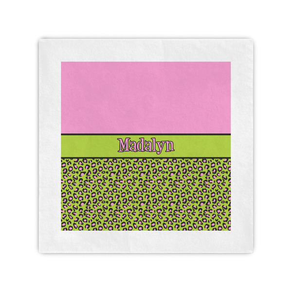 Custom Pink & Lime Green Leopard Cocktail Napkins (Personalized)
