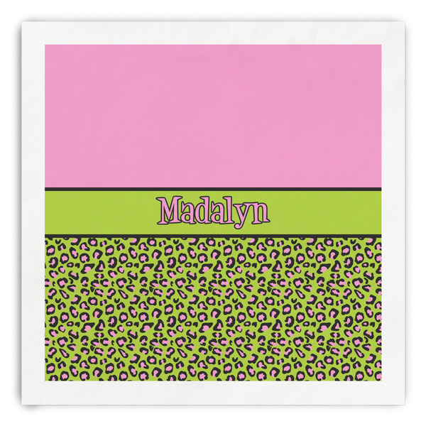 Custom Pink & Lime Green Leopard Paper Dinner Napkins (Personalized)
