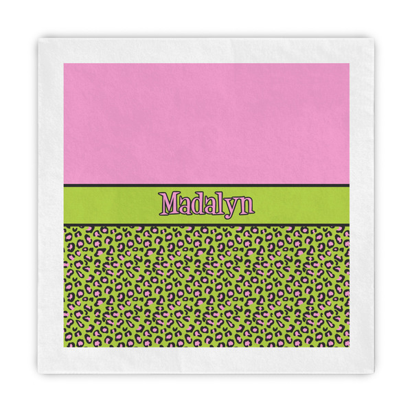 Custom Pink & Lime Green Leopard Decorative Paper Napkins (Personalized)