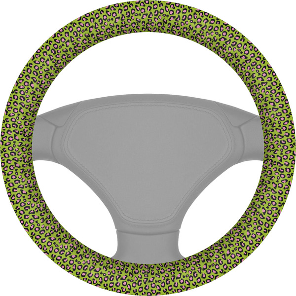 Custom Pink & Lime Green Leopard Steering Wheel Cover