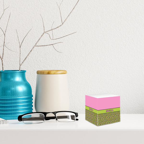 Pink & Lime Green Leopard Sticky Note Cube - LIFESTYLE