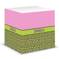 Pink & Lime Green Leopard Sticky Note Cube (Personalized)