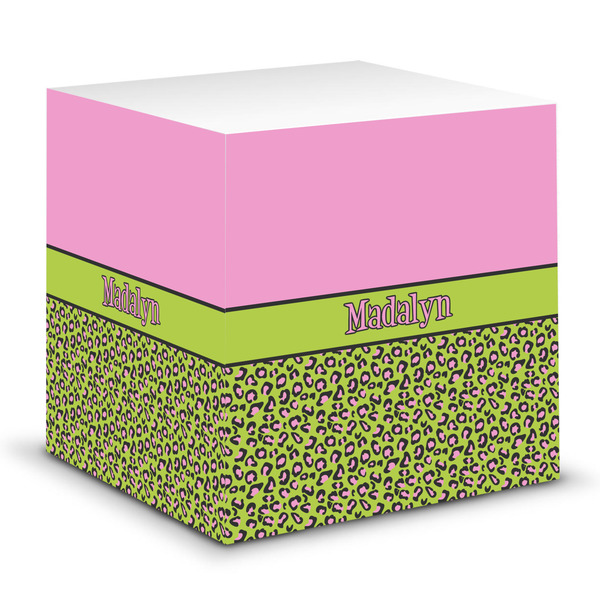 Custom Pink & Lime Green Leopard Sticky Note Cube (Personalized)