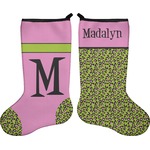 Pink & Lime Green Leopard Holiday Stocking - Double-Sided - Neoprene (Personalized)