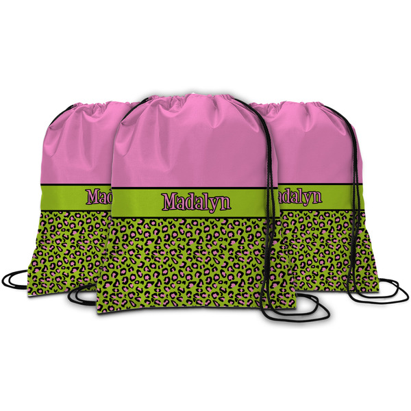 Pink & Lime Green Leopard String Backpack - MAIN