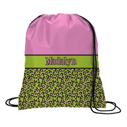 Pink & Lime Green Leopard Drawstring Backpack - Medium (Personalized)