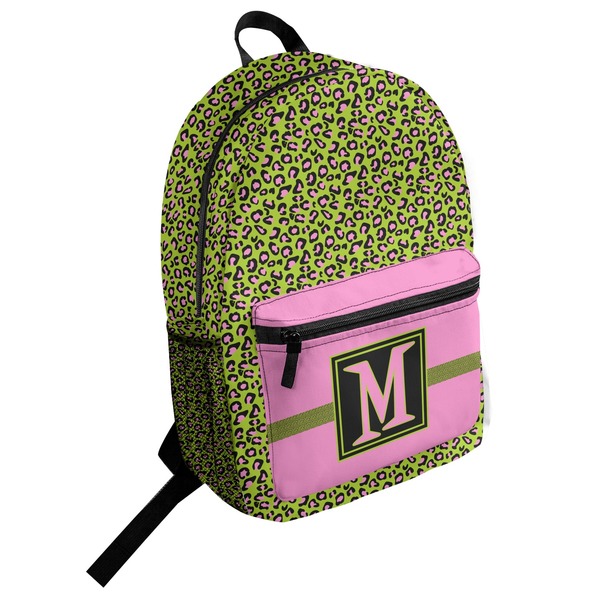 Custom Pink & Lime Green Leopard Student Backpack (Personalized)