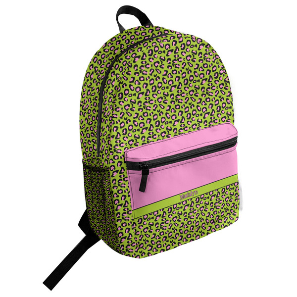 Custom Pink & Lime Green Leopard Student Backpack (Personalized)