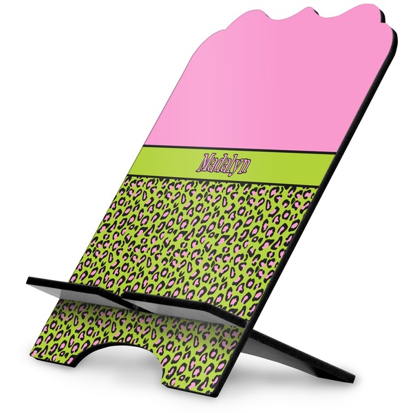 Custom Pink & Lime Green Leopard Stylized Tablet Stand (Personalized)