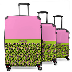 Pink & Lime Green Leopard 3 Piece Luggage Set - 20" Carry On, 24" Medium Checked, 28" Large Checked (Personalized)