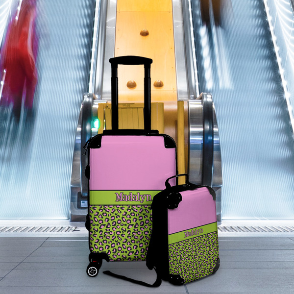 Pink & Lime Green Leopard Suitcase Set 4 - IN CONTEXT