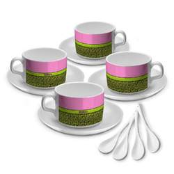 Pink & Lime Green Leopard Tea Cup - Set of 4 (Personalized)
