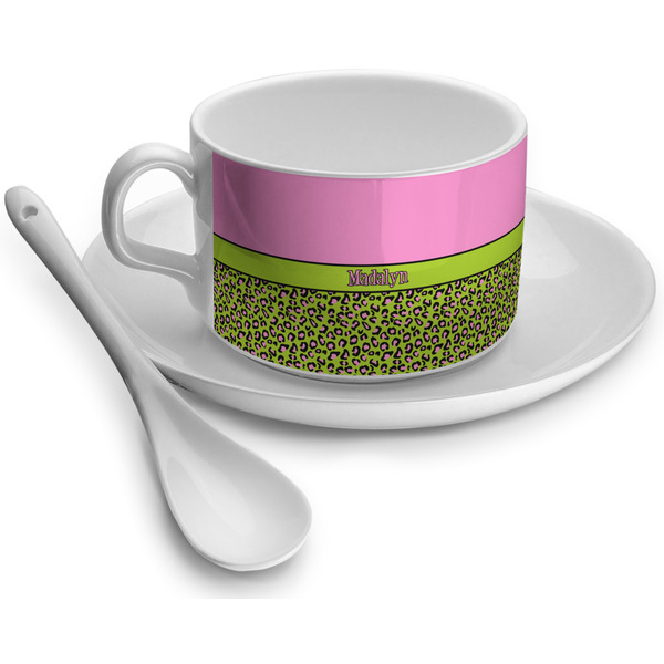 Custom Pink & Lime Green Leopard Tea Cup (Personalized)